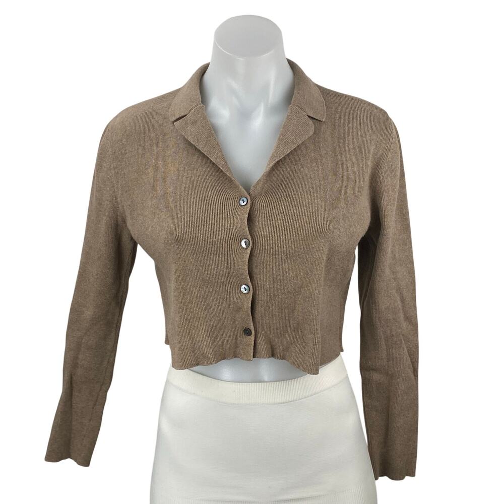 Charter Club Women's Tan Ribbed Knit Long Sleeve Button Up Cardigan Sweater S